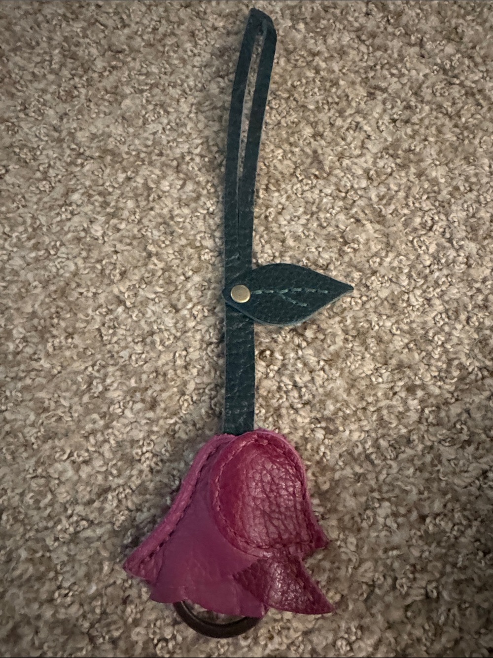 Portland Leather Pink Flower Key & Card Holder with Green Strap